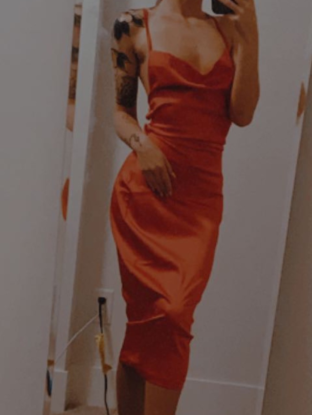 Vibrant Red Satin Lace-Up Back Midi Dress - Open Back - Size M